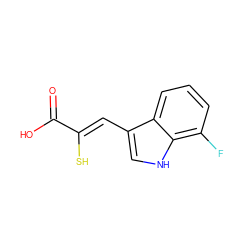 O=C(O)/C(S)=C/c1c[nH]c2c(F)cccc12 ZINC000169325411