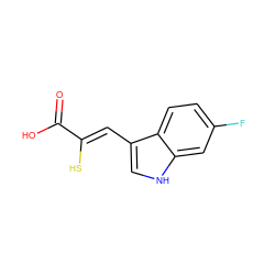 O=C(O)/C(S)=C/c1c[nH]c2cc(F)ccc12 ZINC000169325404