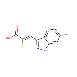 O=C(O)/C(S)=C/c1c[nH]c2cc(I)ccc12 ZINC000169325409