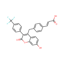 O=C(O)/C=C/c1ccc(Cc2c(-c3ccc(C(F)(F)F)cc3)c(=O)oc3cc(O)ccc23)cc1 ZINC000299851586