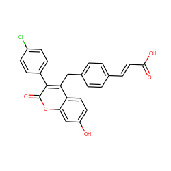 O=C(O)/C=C/c1ccc(Cc2c(-c3ccc(Cl)cc3)c(=O)oc3cc(O)ccc23)cc1 ZINC000138949295