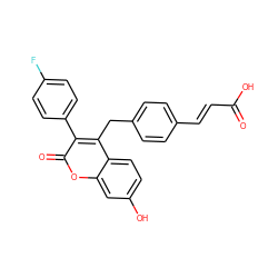 O=C(O)/C=C/c1ccc(Cc2c(-c3ccc(F)cc3)c(=O)oc3cc(O)ccc23)cc1 ZINC000299851369