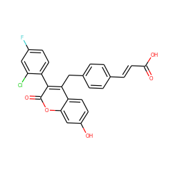 O=C(O)/C=C/c1ccc(Cc2c(-c3ccc(F)cc3Cl)c(=O)oc3cc(O)ccc23)cc1 ZINC000299852253