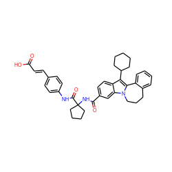 O=C(O)/C=C/c1ccc(NC(=O)C2(NC(=O)c3ccc4c(C5CCCCC5)c5n(c4c3)CCCc3ccccc3-5)CCCC2)cc1 ZINC000084633307