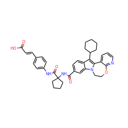 O=C(O)/C=C/c1ccc(NC(=O)C2(NC(=O)c3ccc4c(C5CCCCC5)c5n(c4c3)CCOc3ncccc3-5)CCCC2)cc1 ZINC000084616592