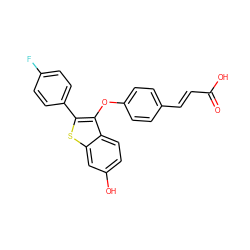 O=C(O)/C=C/c1ccc(Oc2c(-c3ccc(F)cc3)sc3cc(O)ccc23)cc1 ZINC000221229557