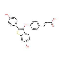 O=C(O)/C=C/c1ccc(Oc2c(-c3ccc(O)cc3)sc3cc(O)ccc23)cc1 ZINC000221202577