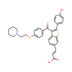 O=C(O)/C=C/c1ccc2c(C(=O)c3ccc(OCCN4CCCCC4)cc3)c(-c3ccc(O)cc3)sc2c1 ZINC000058581512