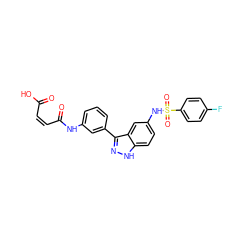 O=C(O)/C=C\C(=O)Nc1cccc(-c2n[nH]c3ccc(NS(=O)(=O)c4ccc(F)cc4)cc23)c1 ZINC001772586282