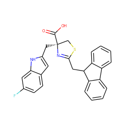 O=C(O)[C@@]1(Cc2cc3ccc(F)cc3[nH]2)CSC(CC2c3ccccc3-c3ccccc32)=N1 ZINC000138116110