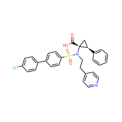 O=C(O)[C@@]1(N(CCc2ccncc2)S(=O)(=O)c2ccc(-c3ccc(Cl)cc3)cc2)C[C@H]1c1ccccc1 ZINC000042875177