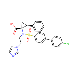 O=C(O)[C@@]1(N(CCn2ccnc2)S(=O)(=O)c2ccc(-c3ccc(Cl)cc3)cc2)C[C@H]1c1ccccc1 ZINC000040917559