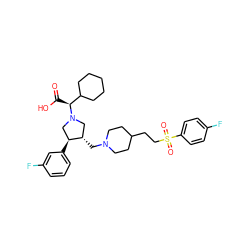 O=C(O)[C@@H](C1CCCCC1)N1C[C@H](CN2CCC(CCS(=O)(=O)c3ccc(F)cc3)CC2)[C@@H](c2cccc(F)c2)C1 ZINC000028233332