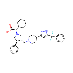 O=C(O)[C@@H](C1CCCCC1)N1C[C@H](CN2CCC(c3cc(C(F)(F)c4ccccc4)[nH]n3)CC2)[C@@H](c2ccccc2)C1 ZINC000049889575