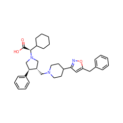 O=C(O)[C@@H](C1CCCCC1)N1C[C@H](CN2CCC(c3cc(Cc4ccccc4)on3)CC2)[C@@H](c2ccccc2)C1 ZINC000044417922