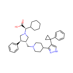 O=C(O)[C@@H](C1CCCCC1)N1C[C@H](CN2CCC(c3n[nH]cc3C3(c4ccccc4)CC3)CC2)[C@@H](c2ccccc2)C1 ZINC000028019641