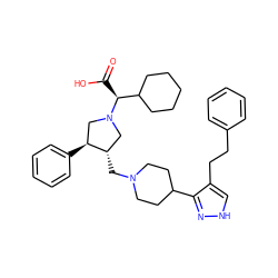 O=C(O)[C@@H](C1CCCCC1)N1C[C@H](CN2CCC(c3n[nH]cc3CCc3ccccc3)CC2)[C@@H](c2ccccc2)C1 ZINC000028018746