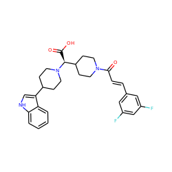 O=C(O)[C@@H](C1CCN(C(=O)/C=C/c2cc(F)cc(F)c2)CC1)N1CCC(c2c[nH]c3ccccc23)CC1 ZINC000028824817