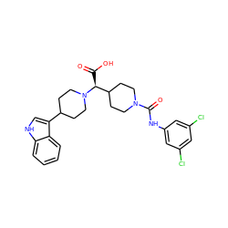 O=C(O)[C@@H](C1CCN(C(=O)Nc2cc(Cl)cc(Cl)c2)CC1)N1CCC(c2c[nH]c3ccccc23)CC1 ZINC000028824853