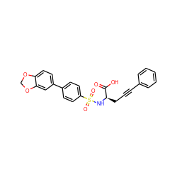 O=C(O)[C@@H](CC#Cc1ccccc1)NS(=O)(=O)c1ccc(-c2ccc3c(c2)OCO3)cc1 ZINC000013862420