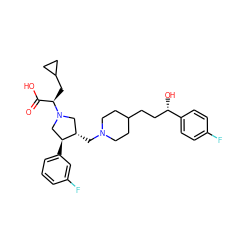 O=C(O)[C@@H](CC1CC1)N1C[C@H](CN2CCC(CC[C@H](O)c3ccc(F)cc3)CC2)[C@@H](c2cccc(F)c2)C1 ZINC000028236476