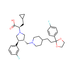 O=C(O)[C@@H](CC1CC1)N1C[C@H](CN2CCC(CCC3(c4ccc(F)cc4)OCCO3)CC2)[C@@H](c2cccc(F)c2)C1 ZINC000028238560