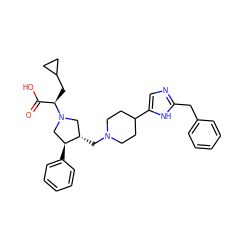 O=C(O)[C@@H](CC1CC1)N1C[C@H](CN2CCC(c3cnc(Cc4ccccc4)[nH]3)CC2)[C@@H](c2ccccc2)C1 ZINC000095607366