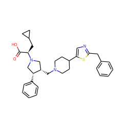 O=C(O)[C@@H](CC1CC1)N1C[C@H](CN2CCC(c3cnc(Cc4ccccc4)s3)CC2)[C@H](c2ccccc2)C1 ZINC000027083348