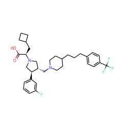 O=C(O)[C@@H](CC1CCC1)N1C[C@H](CN2CCC(CCCc3ccc(C(F)(F)F)cc3)CC2)[C@@H](c2cccc(F)c2)C1 ZINC000028231315