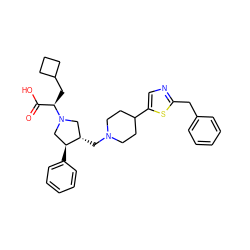 O=C(O)[C@@H](CC1CCC1)N1C[C@H](CN2CCC(c3cnc(Cc4ccccc4)s3)CC2)[C@@H](c2ccccc2)C1 ZINC000042851323