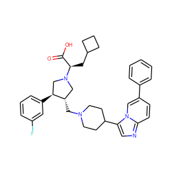 O=C(O)[C@@H](CC1CCC1)N1C[C@H](CN2CCC(c3cnc4ccc(-c5ccccc5)cn34)CC2)[C@@H](c2cccc(F)c2)C1 ZINC000028523720