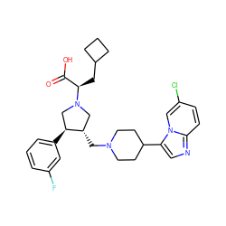 O=C(O)[C@@H](CC1CCC1)N1C[C@H](CN2CCC(c3cnc4ccc(Cl)cn34)CC2)[C@@H](c2cccc(F)c2)C1 ZINC000053253723