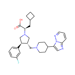 O=C(O)[C@@H](CC1CCC1)N1C[C@H](CN2CCC(c3cnc4cccnn34)CC2)[C@@H](c2cccc(F)c2)C1 ZINC000033817888