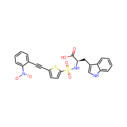 O=C(O)[C@@H](Cc1c[nH]c2ccccc12)NS(=O)(=O)c1ccc(C#Cc2ccccc2[N+](=O)[O-])s1 ZINC000013778435