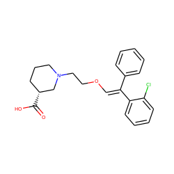 O=C(O)[C@@H]1CCCN(CCO/C=C(\c2ccccc2)c2ccccc2Cl)C1 ZINC000013800115