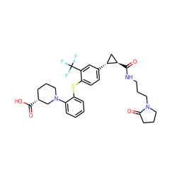 O=C(O)[C@@H]1CCCN(c2ccccc2Sc2ccc([C@@H]3C[C@H]3C(=O)NCCCN3CCCC3=O)cc2C(F)(F)F)C1 ZINC000003955526