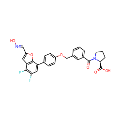 O=C(O)[C@@H]1CCCN1C(=O)c1cccc(COc2ccc(-c3cc(F)c(F)c4cc(/C=N/O)oc34)cc2)c1 ZINC000224652546