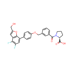 O=C(O)[C@@H]1CCCN1C(=O)c1cccc(COc2ccc(-c3cc(F)c(F)c4cc(CO)oc34)cc2)c1 ZINC000205636279