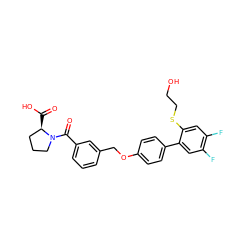 O=C(O)[C@@H]1CCCN1C(=O)c1cccc(COc2ccc(-c3cc(F)c(F)cc3SCCO)cc2)c1 ZINC000221673012