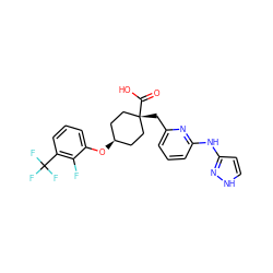 O=C(O)[C@]1(Cc2cccc(Nc3cc[nH]n3)n2)CC[C@@H](Oc2cccc(C(F)(F)F)c2F)CC1 ZINC001772611186