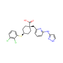 O=C(O)[C@]1(Cc2cccc(Nc3cc[nH]n3)n2)CC[C@@H](Sc2cccc(Cl)c2Cl)CC1 ZINC001772629311