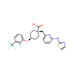 O=C(O)[C@]1(Cc2cccc(Nc3nccs3)n2)CC[C@@H](Oc2cccc(C(F)(F)F)c2F)CC1 ZINC001772608931