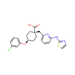 O=C(O)[C@]1(Cc2cccc(Nc3nccs3)n2)CC[C@@H](Oc2cccc(Cl)c2)CC1 ZINC001772583932