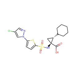 O=C(O)[C@]1(NS(=O)(=O)c2ccc(-n3cc(Cl)cn3)s2)C[C@@H]1C1CCCCC1 ZINC000049112707