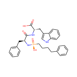 O=C(O)[C@H](Cc1c[nH]c2ccccc12)NC(=O)[C@H](Cc1ccccc1)N[P@@](=O)(O)CCCCc1ccccc1 ZINC000028761834