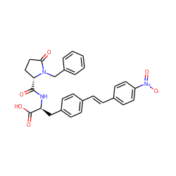 O=C(O)[C@H](Cc1ccc(/C=C/c2ccc([N+](=O)[O-])cc2)cc1)NC(=O)[C@@H]1CCC(=O)N1Cc1ccccc1 ZINC000027762993