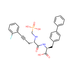 O=C(O)[C@H](Cc1ccc(-c2ccccc2)cc1)NC(=O)[C@H](CC#Cc1ccccc1F)NCP(=O)(O)O ZINC000029314194