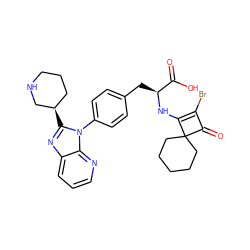 O=C(O)[C@H](Cc1ccc(-n2c([C@@H]3CCCNC3)nc3cccnc32)cc1)NC1=C(Br)C(=O)C12CCCCC2 ZINC000100077514