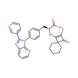 O=C(O)[C@H](Cc1ccc(-n2c(-c3cccnc3)nc3cccnc32)cc1)NC1=C(Br)C(=O)C12CCCCC2 ZINC000100077334