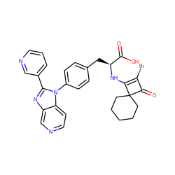 O=C(O)[C@H](Cc1ccc(-n2c(-c3cccnc3)nc3cnccc32)cc1)NC1=C(Br)C(=O)C12CCCCC2 ZINC000100077660